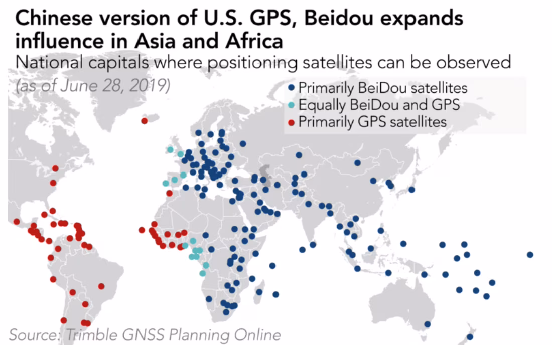 Comparativa de satélites GNSS en vista (GPS vs BeiDou) en capitales seleccionadas (fecha: 28/06/2019; cálculo basado en Trimble GNSS Planning)