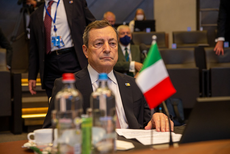 Mario Draghi, como Primer Ministro de Italia, en una cumbre de la OTAN en el año 2021