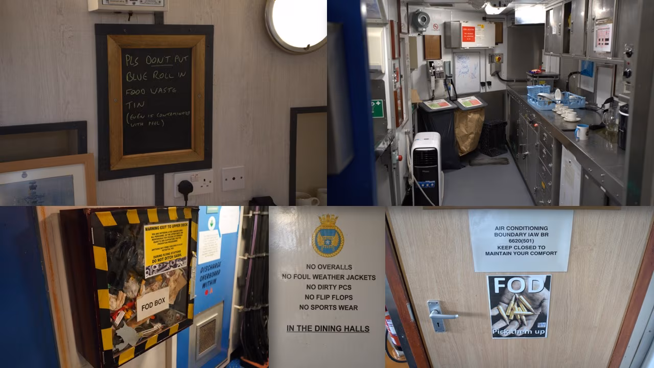 Carteles de gestión de residuos de la HMS Richmond.
