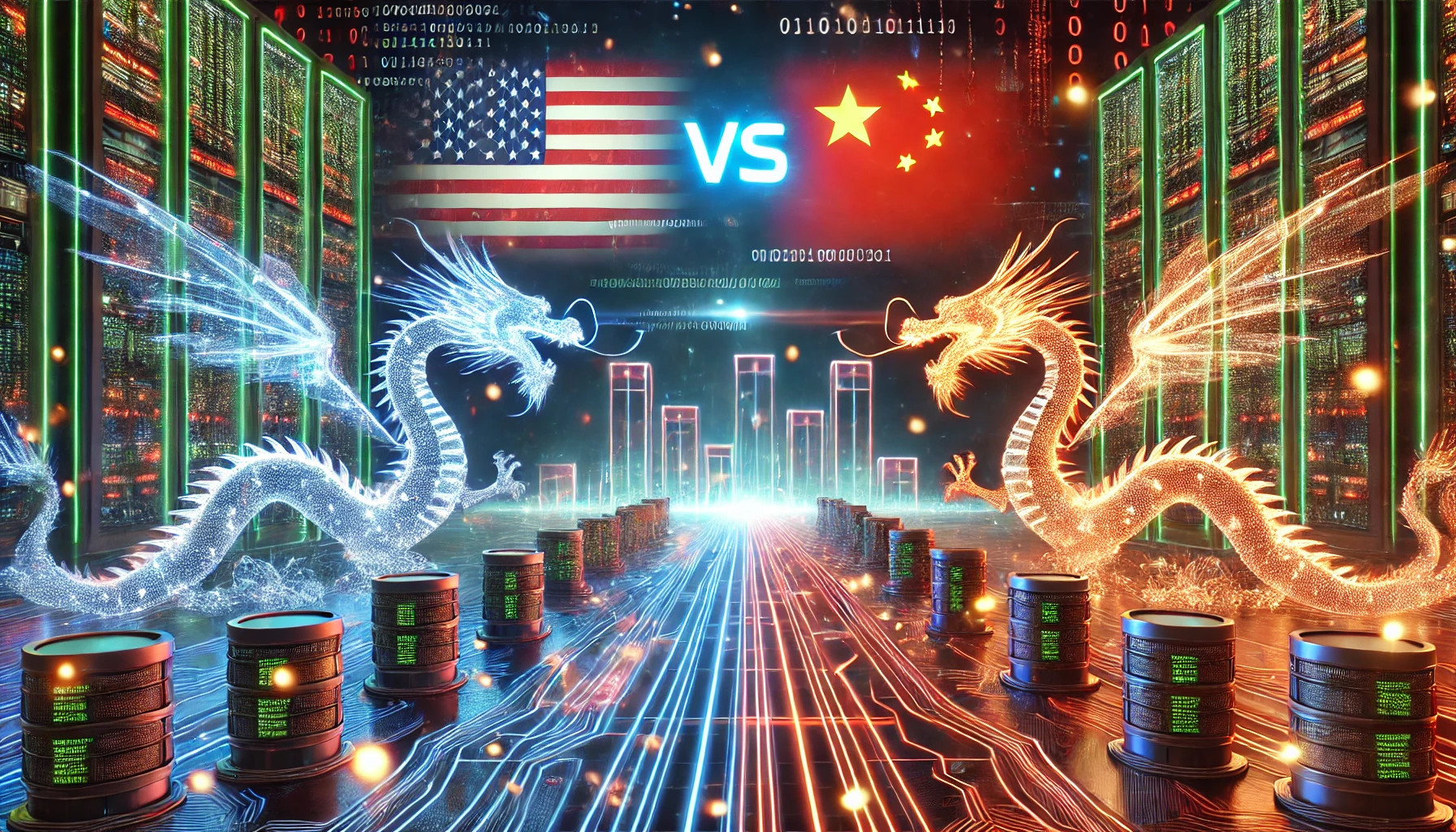Imagen generadata con inteligencia artificial para ilustrar la lucha tecnológica entre USA y China