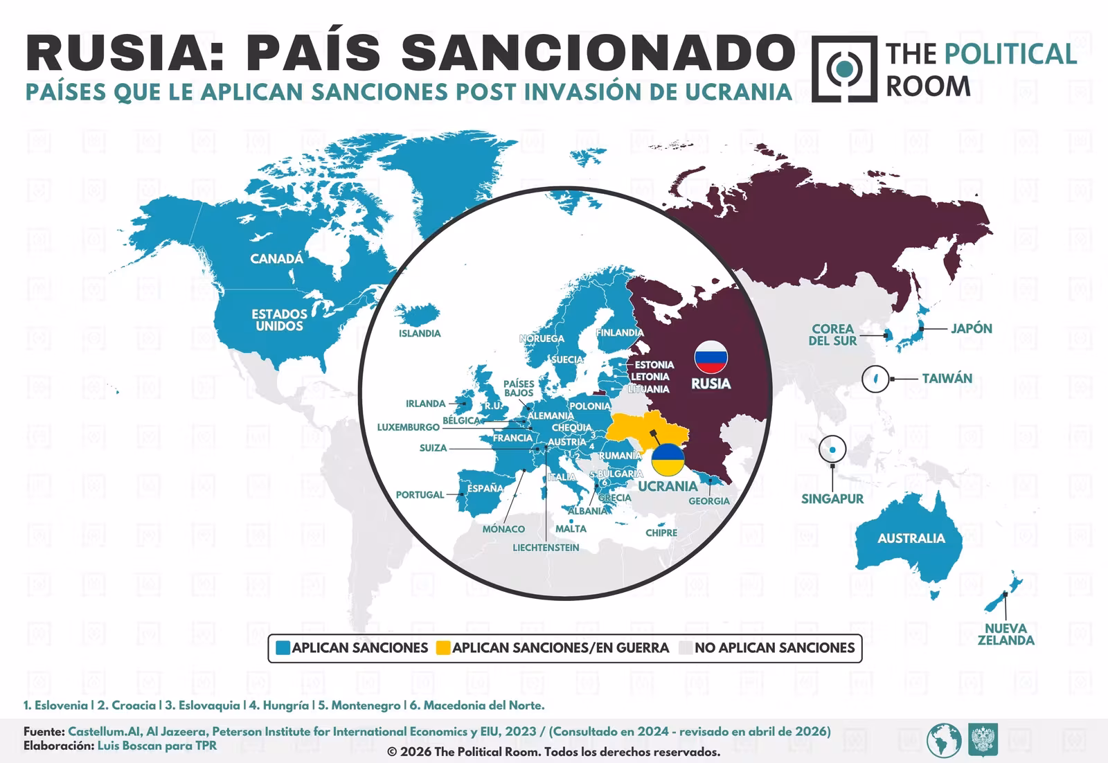 Países que aplican sanciones a Rusia (2026)