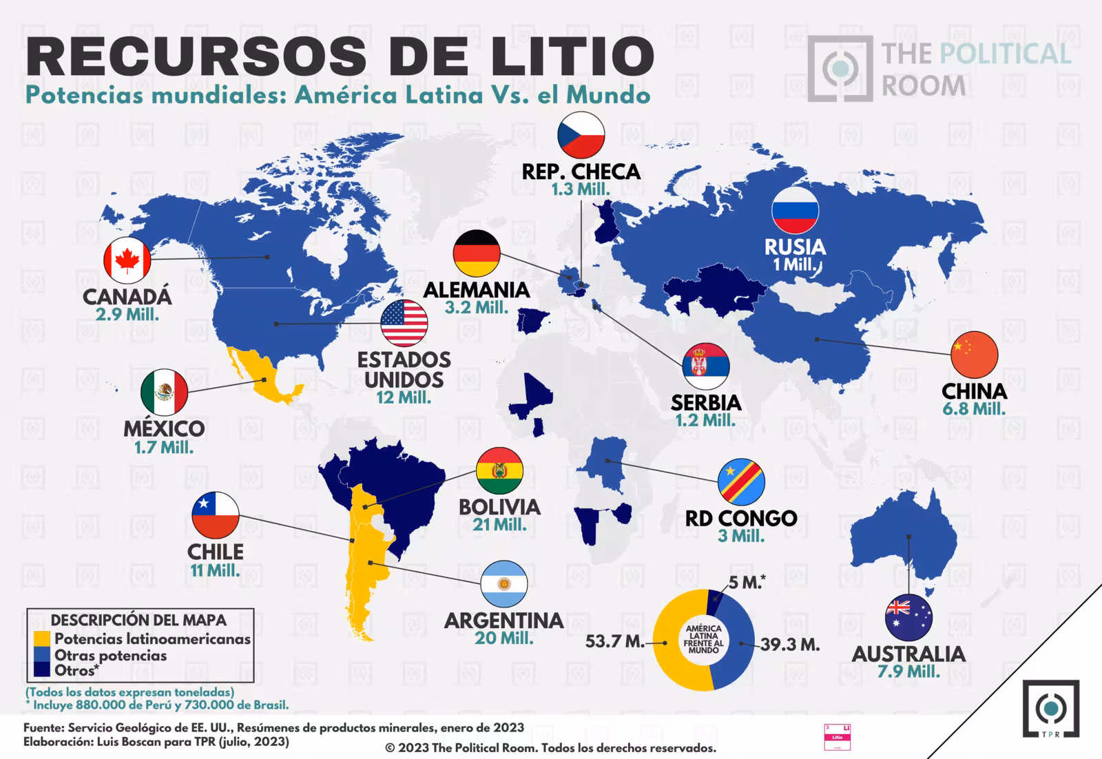 Reservas mundiales de litio (2023)