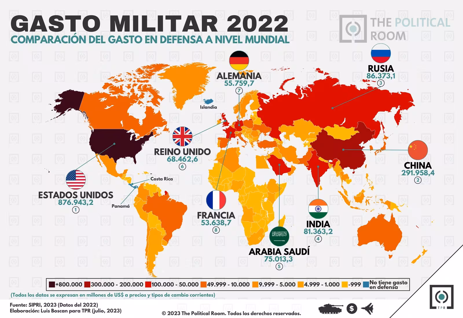 Gastos militar por países en 2022