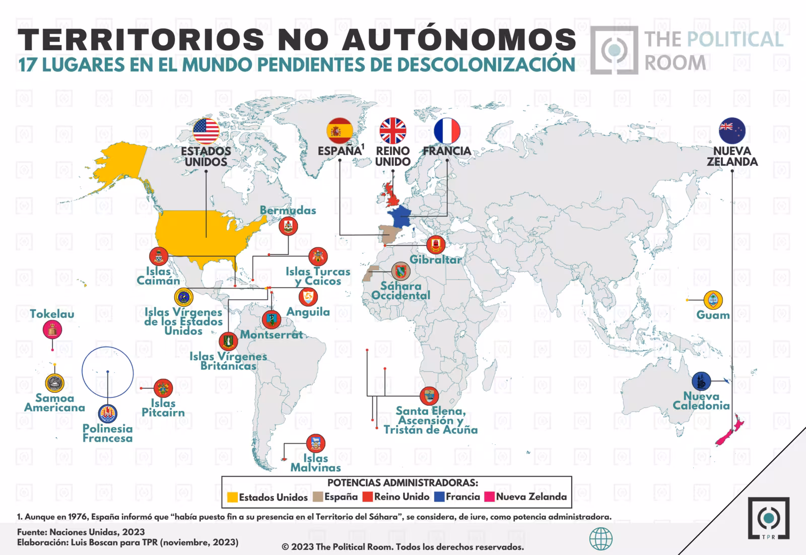 Territorios pendientes de descolonización según la ONU (2023)