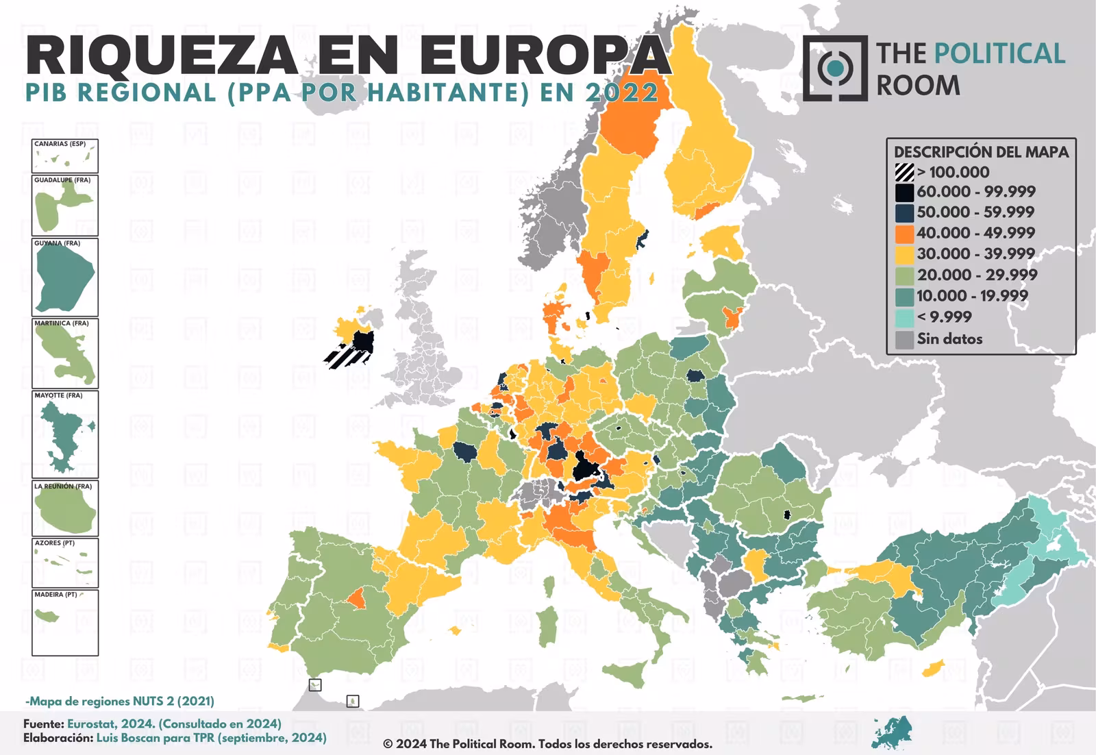 Riqueza en Europa por regiones (2022)
