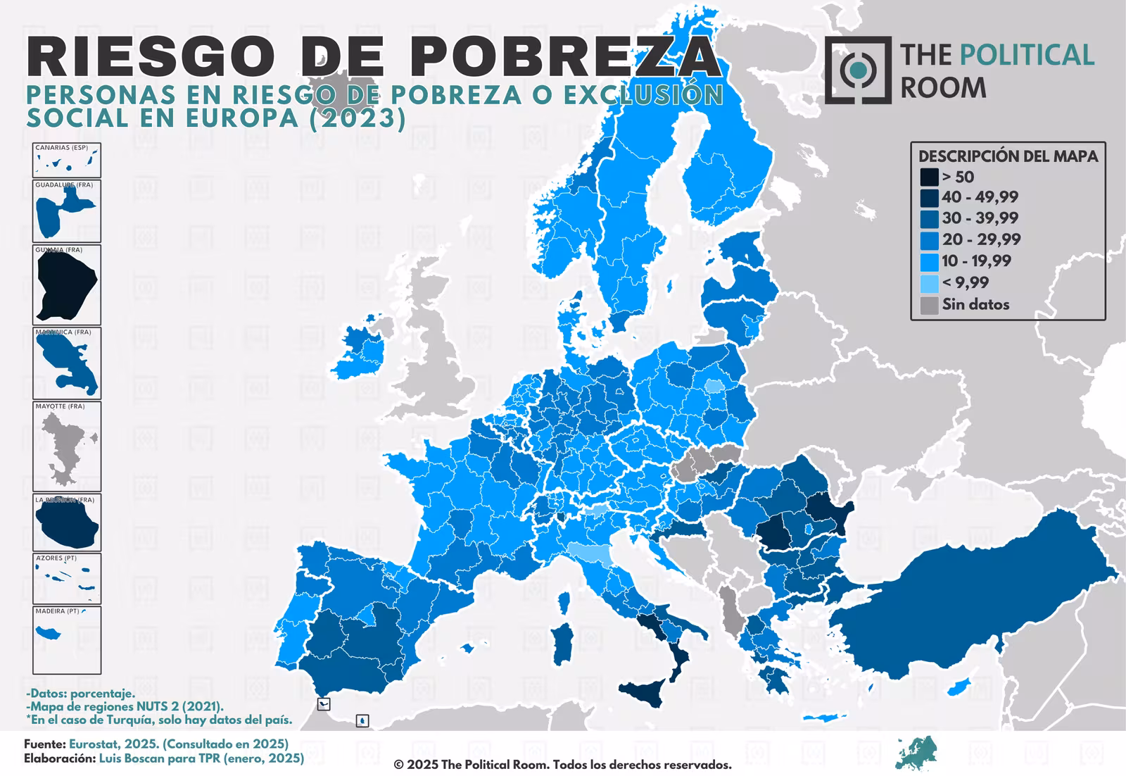 Personas en riesgo de pobreza o exclusión social en Europa (2023)