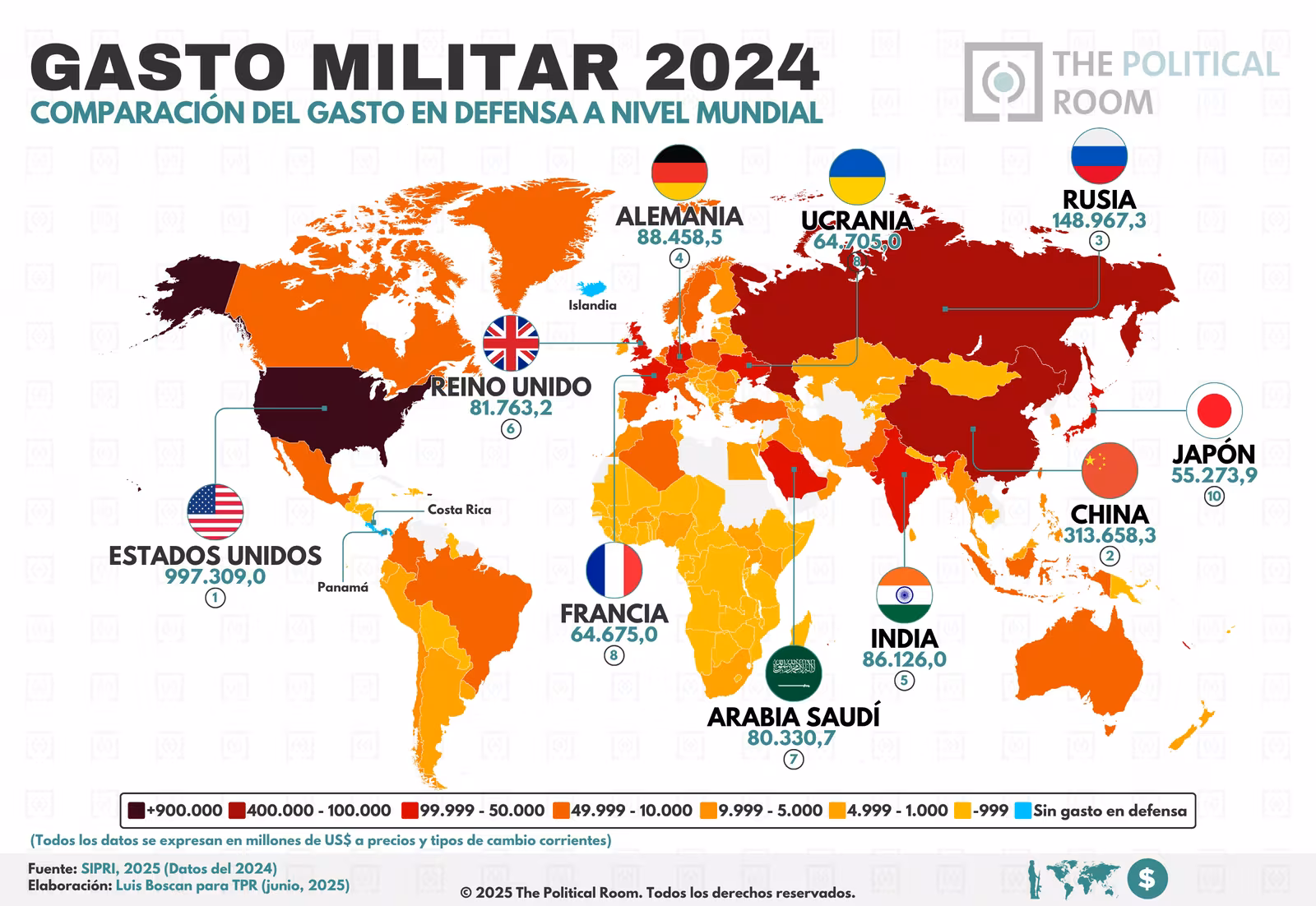 Gasto en Defensa por países (2024)