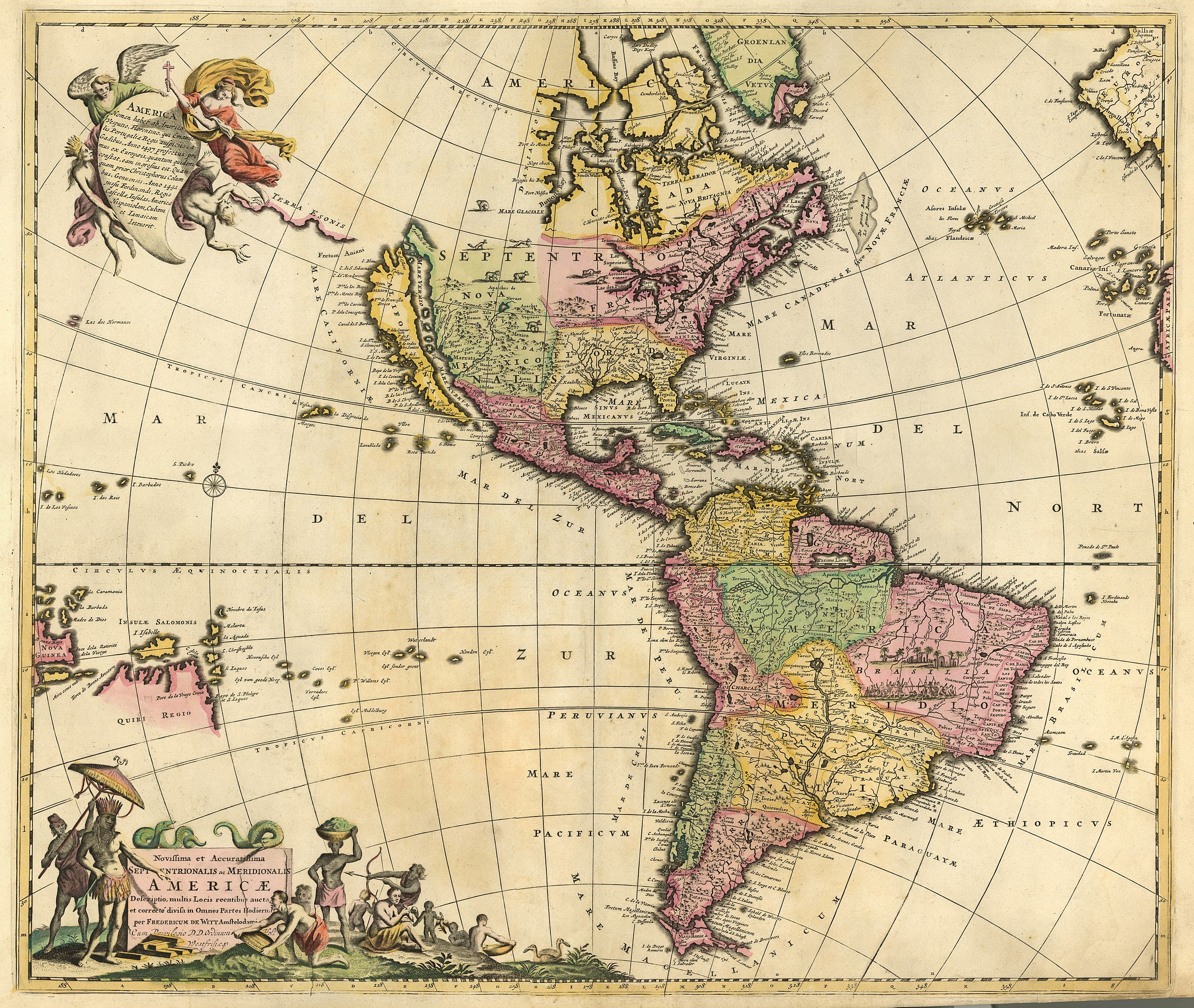 	 El mapa de las Américas del grabador y cartógrafo holandés Frederick de Wit, de la década de 1670