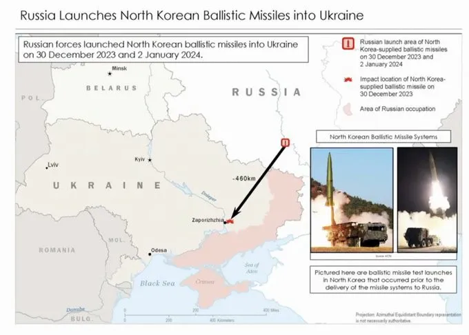 Mapa presentado por John Kirby donde se muestra el lugar de impacto de los misiles balísticos norcoreanos. Fuente: The Washington Post