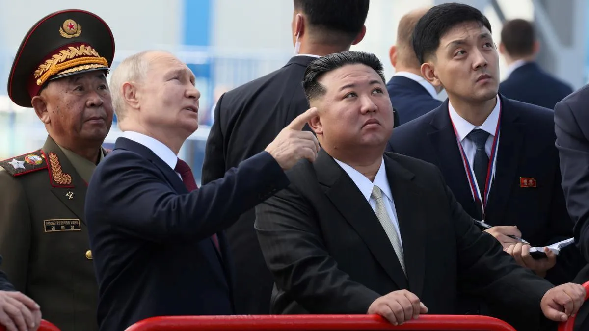 El presidente ruso Vladimir Putin se reúne con el líder norcoreano Kim Jong Un en el cosmódromo de Vostochny. Créditos: EFE
