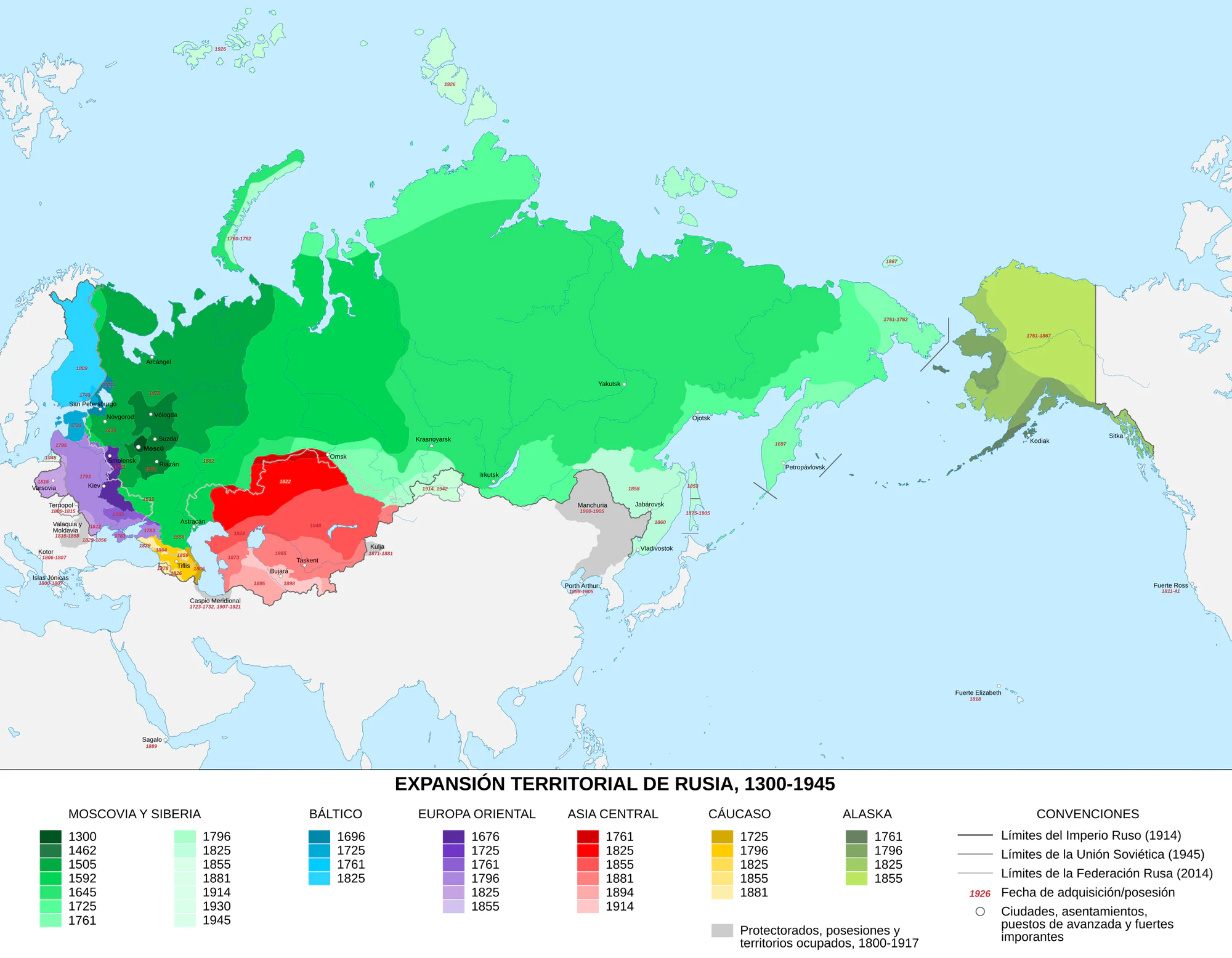 Expansión territorial de Rusia (1300-1945). Fuente: Wikipedia