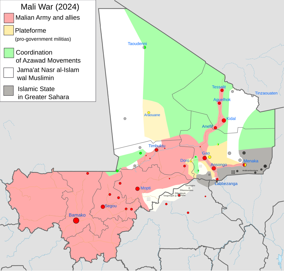 Mapa de la situación militar de la guerra de Mali. Autor: Borysk5