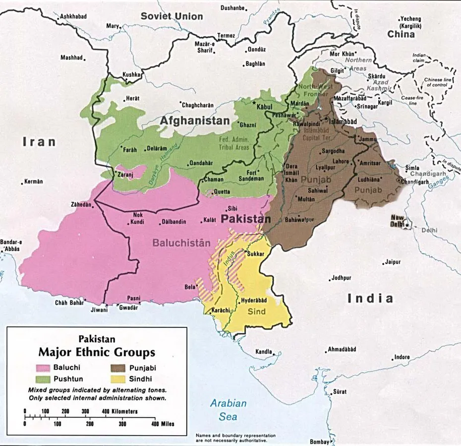 Los cuatro principales grupos étnicos de Pakistán en 1980. Fuente: CIA