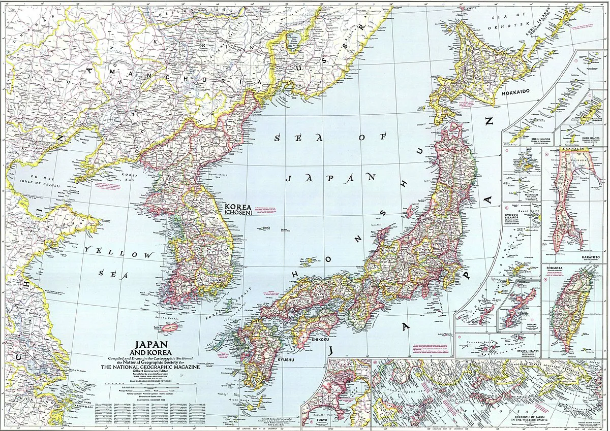 Mapa de Japón y Corea (1945), National Geographic
