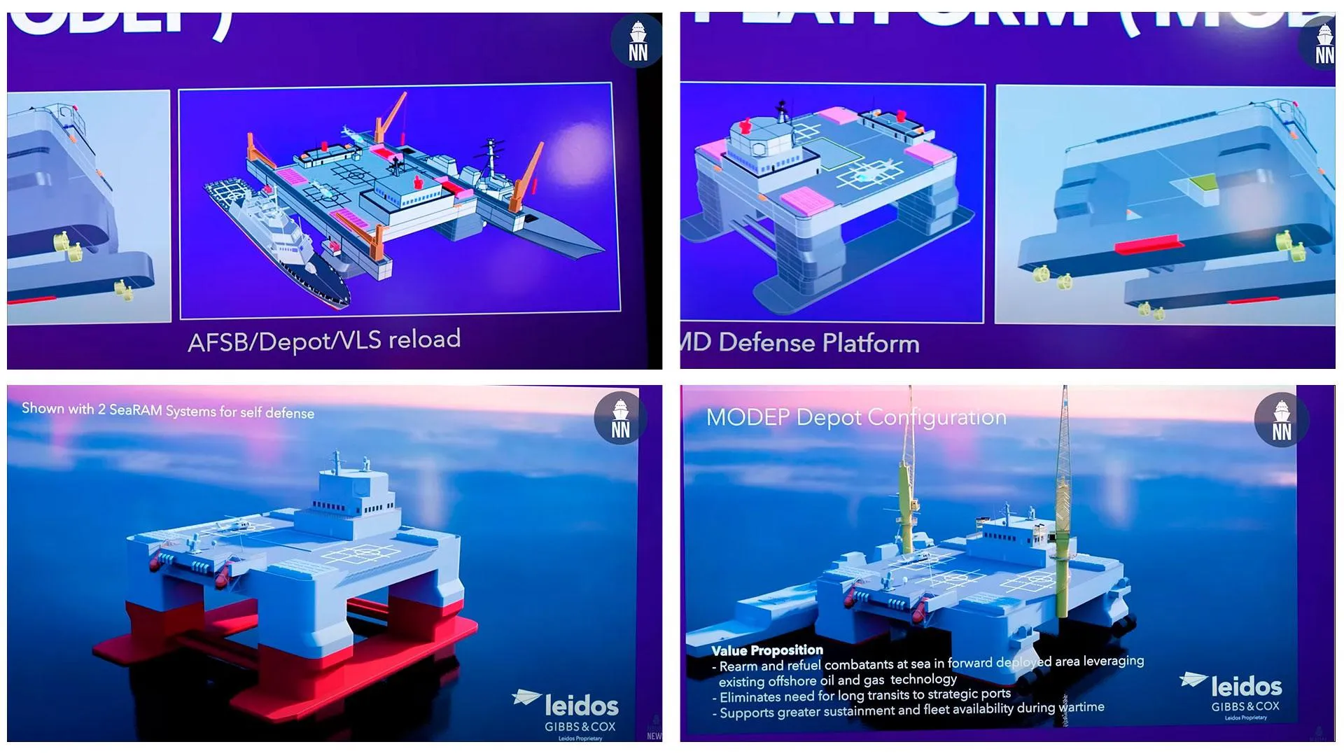 Concepto de Plataforma Móvil de Defensa/Depósito (MODEP) en Sea Air Space 2024. Fuente:&nbsp;Gibbs & Cox/ Leidos / Naval News