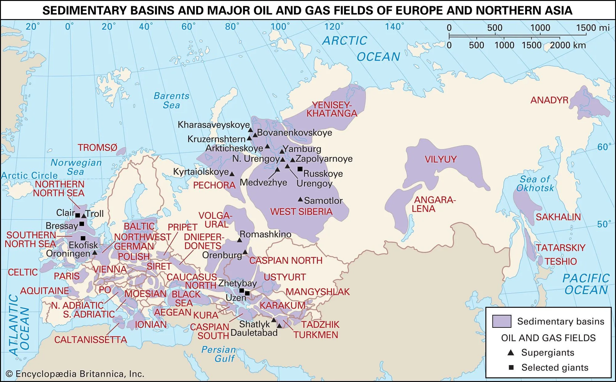 Reservas de gas y petróleo en Europa. Enciclopedia Británica