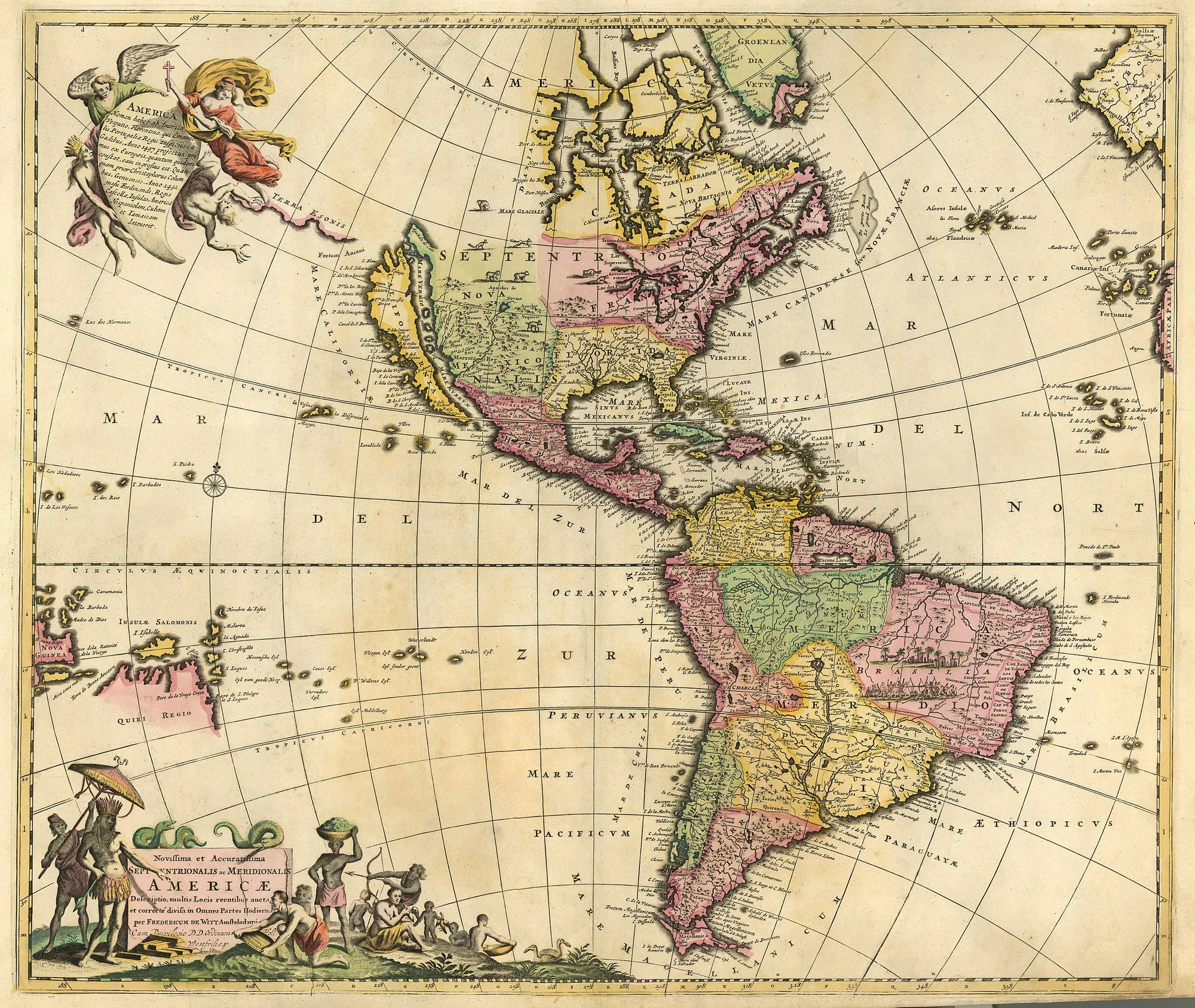 	 El mapa de las Américas del grabador y cartógrafo holandés Frederick de Wit, de la década de 1670