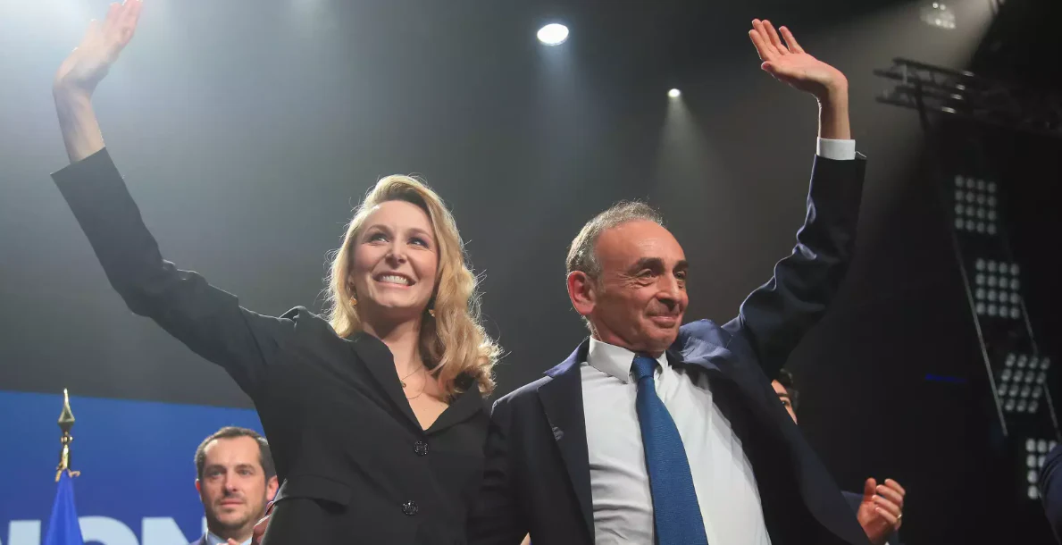 Marion Maréchal y Eric Zemmour, en la gran reunión de lanzamiento de la campaña electoral europea Reconquête, el 10 de marzo de 2024 en París. - Prensa Sipa